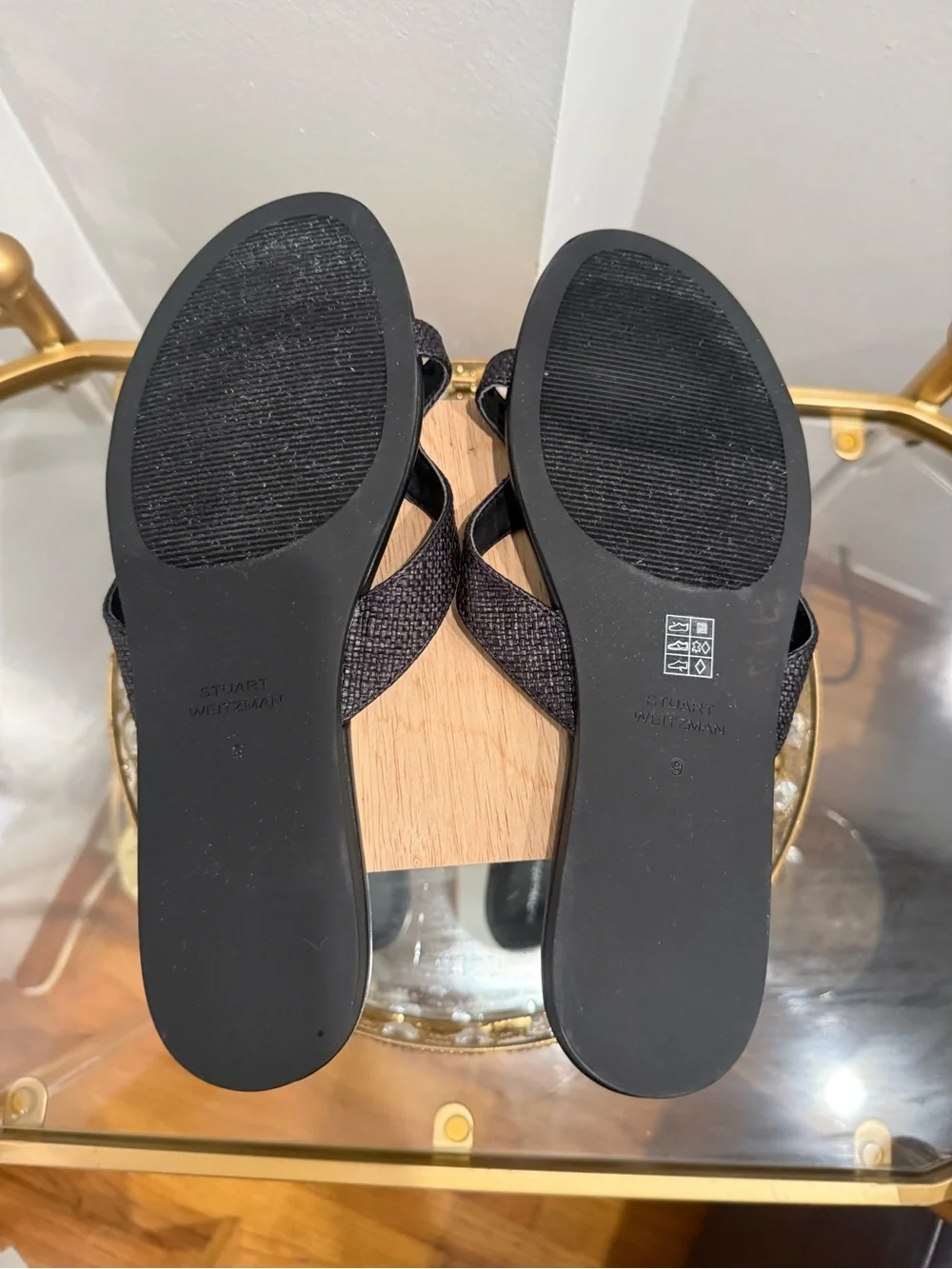 Stuart Weitzman Black Textured Cross-Strap Slide Sandals